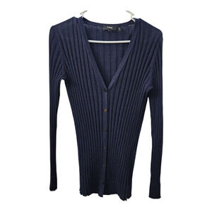 Theory Cashmere Ribbed Light Knit Cardigan M Navy Quiet Luxury Office Cozycore